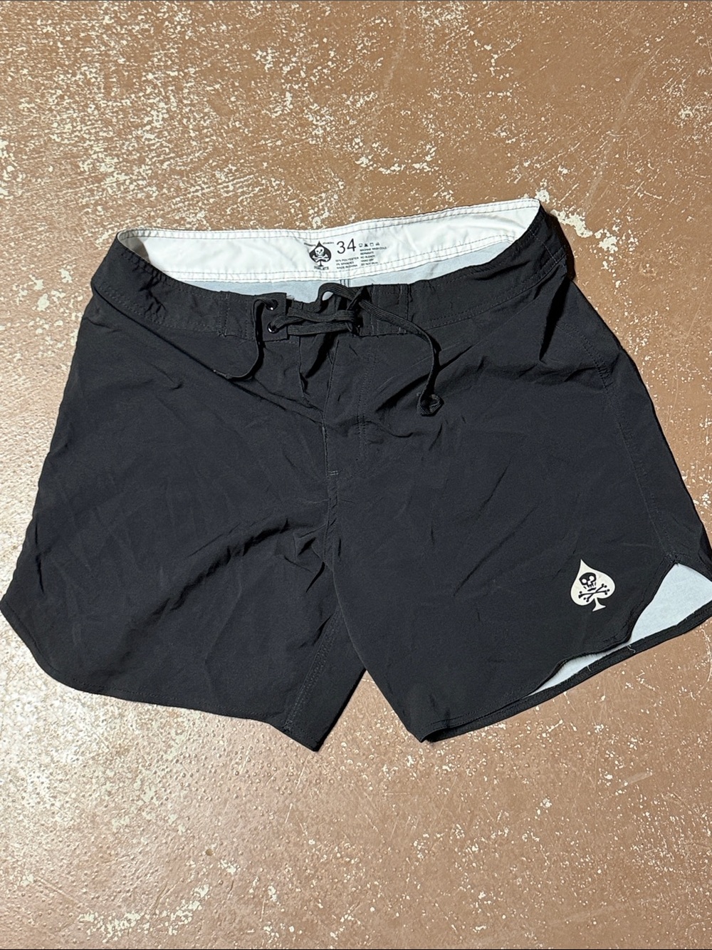 Men's Black Athletic Shorts with Drawstring and Skull Spade Logo